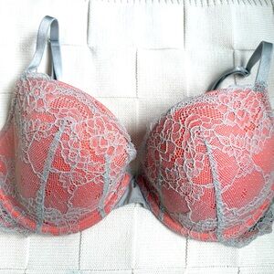BCBGMaxAzria Lace Overlay Bra - Coral and Silver